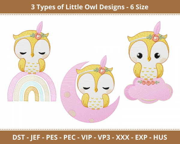Little Owl Machine Embroidery Designs-6 Size-instant download