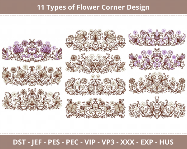 Flower Corner Machine Embroidery Designs-1 Size-instant download