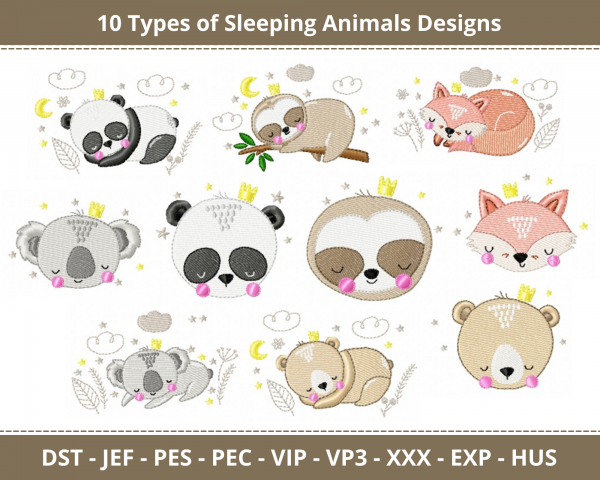 Sleeping Animals Machine Embroidery Designs-1 Size-instant download