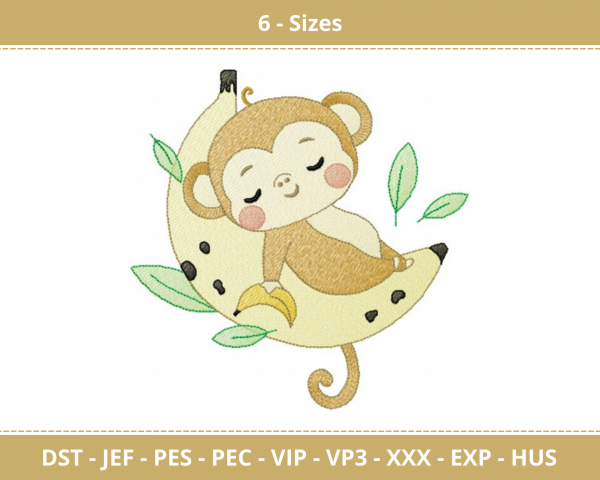 Banana With Baby Monkey Machine Embroidery Design