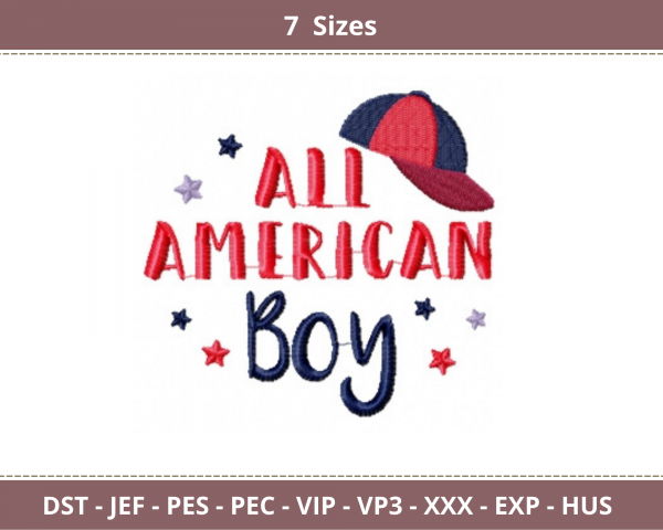 All American Boy Quotes Embroidery Design - Machine Embroidery Pattern - 7 Sizes - Instant Download