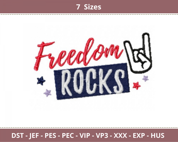 Freedom Rocks Quotes Embroidery Design - Machine Embroidery Pattern - 7 Sizes - Instant Download