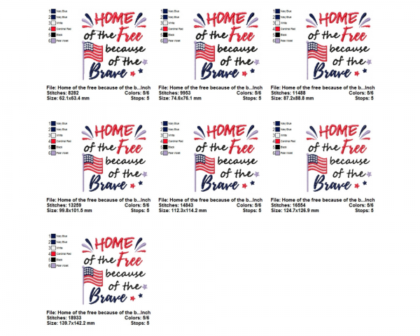 Home of the free because of the brave Quotes Embroidery Design - Machine Embroidery Pattern - 7 Sizes - Instant Download Machine Embroidery Designs