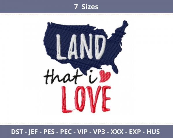 Land that i Love Quotes Embroidery Design - Machine Embroidery Pattern - 7 Sizes - Instant Download