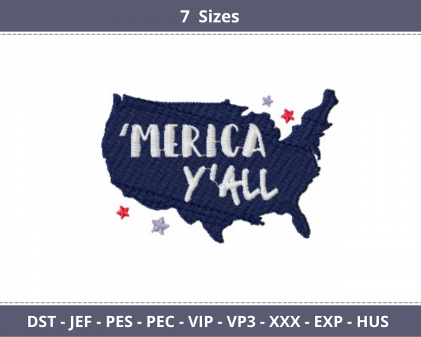 'Merica Y'all Quotes Embroidery Design - Machine Embroidery Pattern - 7 Sizes - Instant Download