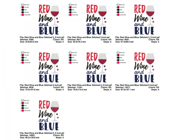 Red Wine and Blue Quotes Embroidery Design - Machine Embroidery Pattern - 7 Sizes - Instant Download Machine Embroidery Designs