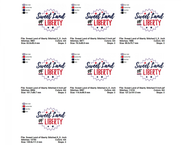 Sweet Land of liberty Quotes Embroidery Design - Machine Embroidery Pattern - 7 Sizes - Instant Download Machine Embroidery Designs