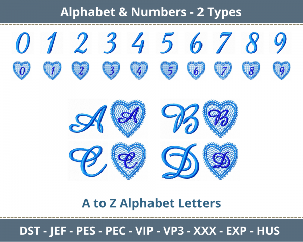 Alphabet & Numbers  Embroidery Design  Bundle - Font - Monogram - Numbers - Machine Embroidery - 2 Types - Instant Download