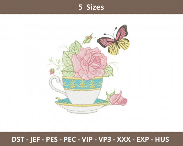 Creative Flower With Butterfly Embroidery Design - machine Embroidery Pattern - 5 Sizes - Instant Download