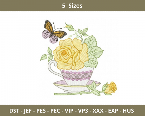 Flower With Butterfly Embroidery Design - Machine Embroidery Pattern –  5 Sizes - Instant Download