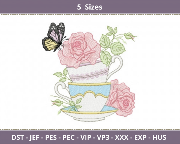 Creative Flower With Butterfly Embroidery Design - machine Embroidery Pattern - 5 Sizes - Instant Download