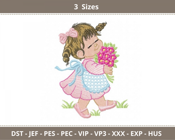 Sweet  Girl Embroidery Design - Machine Embroidery Pattern -  3 Sizes - Instant Download