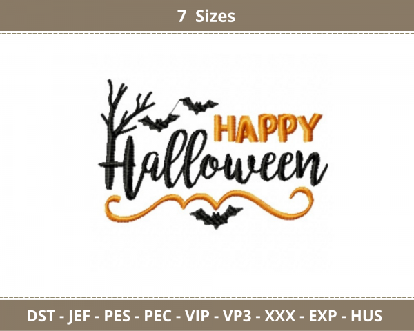 Happy Halloween Quotes Embroidery Design - Machine Embroidery Pattern - 7 Sizes - Instant Download