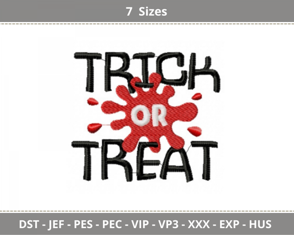 Trick Or Treat Quotes Embroidery Design - Machine Embroidery Pattern - 7 Sizes - Instant Download