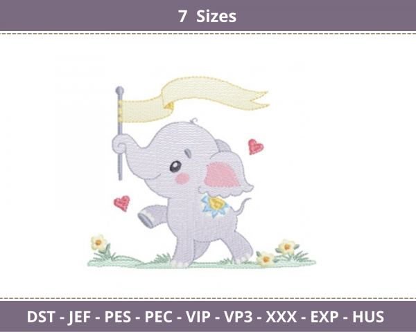 Baby Elephant Embroidery Design - Animal - Machine Embroidery Pattern - 7 Sizes - Instant Download