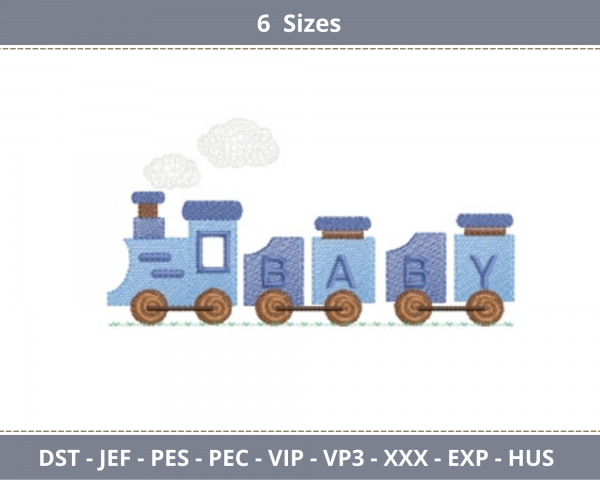 Baby Train Embroidery Design- Machine Embroidery Pattern - 6 Sizes - Instant Download
