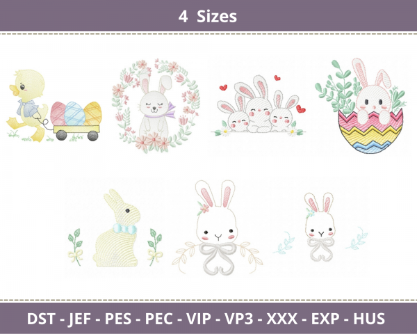 Rabbit  Embroidery Design - Animal - Machine Embroidery Pattern - 4 Sizes - 7 Types- Instant Download