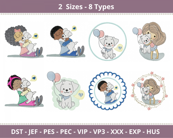 Kids Embroidery Design - Machine Embroidery Pattern - 8 Types - 2 Sizes - Instant Download