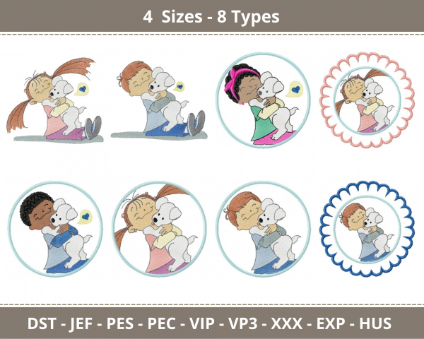 Kids Embroidery Design - Machine Embroidery Pattern - 8 Types - 4 Sizes - Instant Download