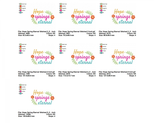 Hope Spring Eternal Quotes Embroidery Design - Machine Embroidery Pattern - 7 Sizes - Instant Download Machine Embroidery Designs
