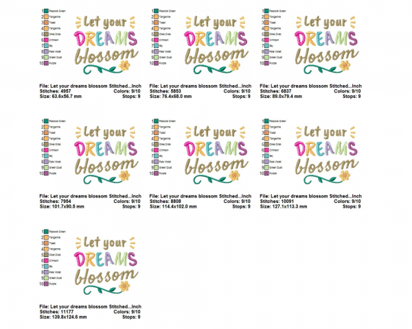 Let your dreams blossom Quotes Embroidery Design - Machine Embroidery Pattern - 7 Sizes - Instant Download Machine Embroidery Designs