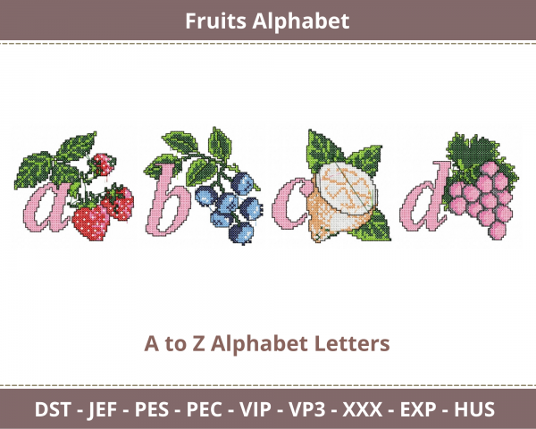 Fruits Alphabet Embroidery Design - Monogram - Font - Machine Embroidery Pattern – Instant Download