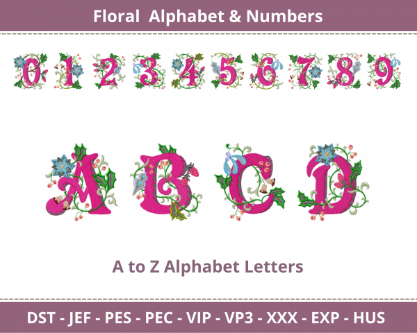 Floral Alphabet & Numbers Embroidery Design Bundle - Monogram - Font - Machine Embroidery Pattern-  Instant Download