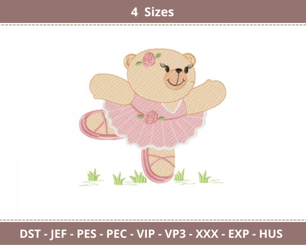 Ballet Dancer Teddy  Embroidery Design - Machine Embroidery Pattern - 4 Sizes - Instant download