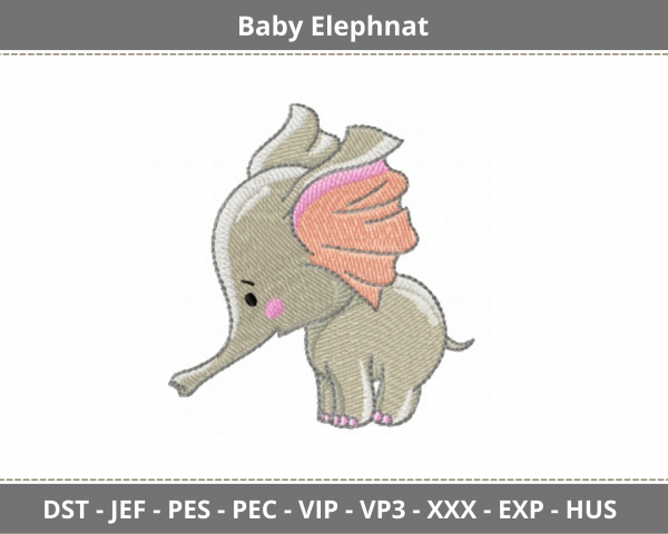 Baby Elephant Embroidery Design - Animal - Machine Embroidery Pattern - Instant Download Machine Embroidery Designs