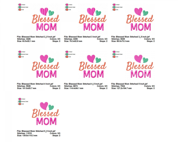 Blessed Mom Quotes Embroidery Design - Machine Embroidery Pattern - 7 Sizes - Instant Download Machine Embroidery Designs