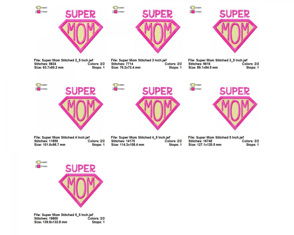 Super Mom Quotes Embroidery Design - Machine Embroidery Pattern - 7 Sizes - Instant Download Machine Embroidery Designs