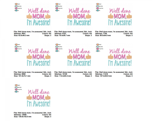 Well done mom, i'm awesome Quotes Embroidery Design - Machine Embroidery Pattern - 7 Sizes - Instant Download Machine Embroidery Designs