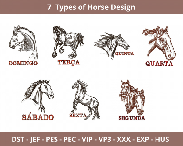 Horse Embroidery Design - Animal - Machine Embroidery Pattern - 7 Types - Instant Download Machine Embroidery Designs