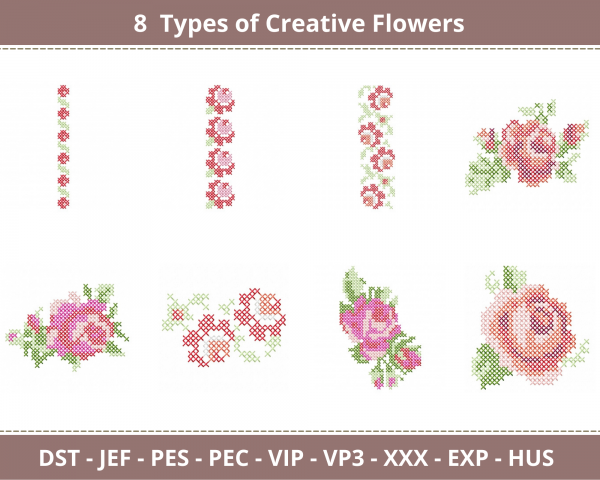 Creative Flower Embroidery Design -  Machine Embroidery Pattern - 8 Types – Instant Download Machine Embroidery Designs