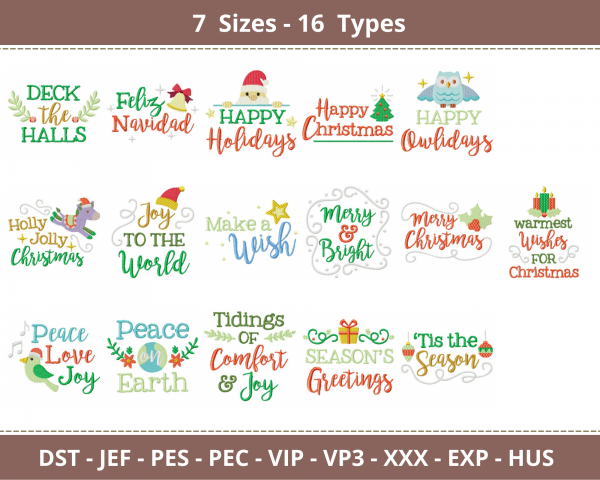 Holiday Tidings Quotes Embroidery Design - Machine Embroidery Pattern - 7 Sizes - 16 Types - Instant Download
