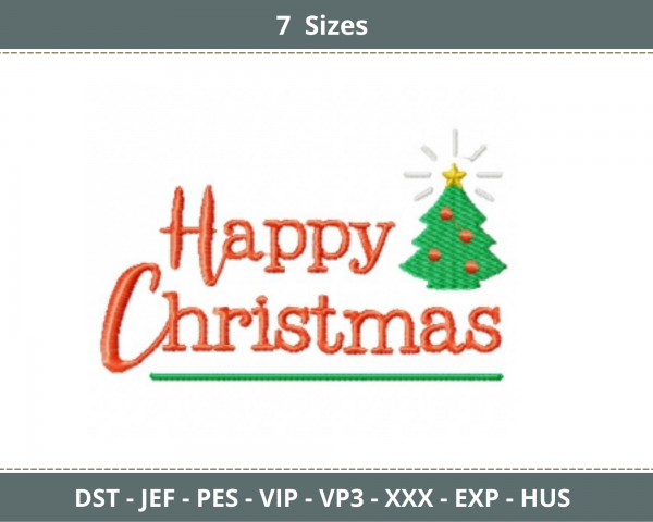 Happy Christmas Quotes Embroidery Design - Machine Embroidery Pattern - 7 Sizes - Instant Download