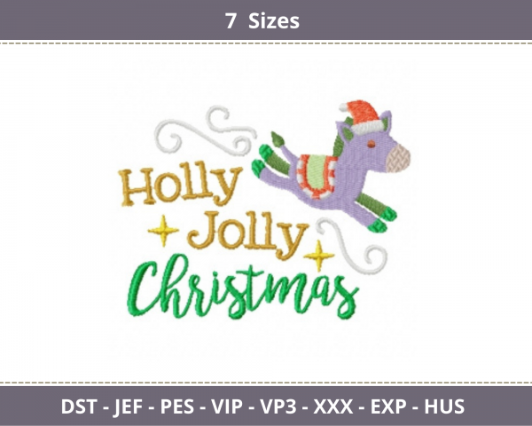 Holly Jolly Christmas  Quotes Embroidery Design - Machine Embroidery Pattern - 7 Sizes - Instant Download Machine Embroidery Designs