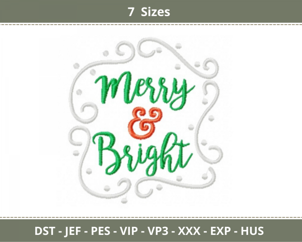 Merry and Bright Quotes Embroidery Design - Machine Embroidery Pattern - 7 Sizes - Instant Download