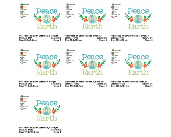 Peace on Earth Quotes Embroidery Design - Machine Embroidery Pattern - 7 Sizes - Instant Download Machine Embroidery Designs