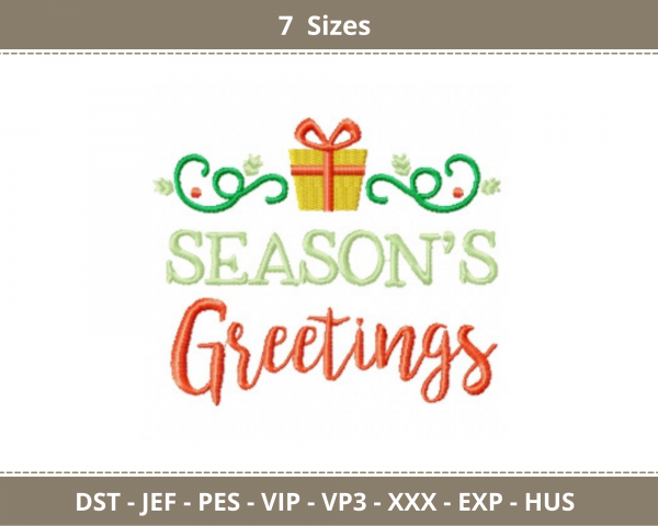 Season's Greetings Quotes Embroidery Design - Machine Embroidery Pattern - 7 Sizes - Instant Download