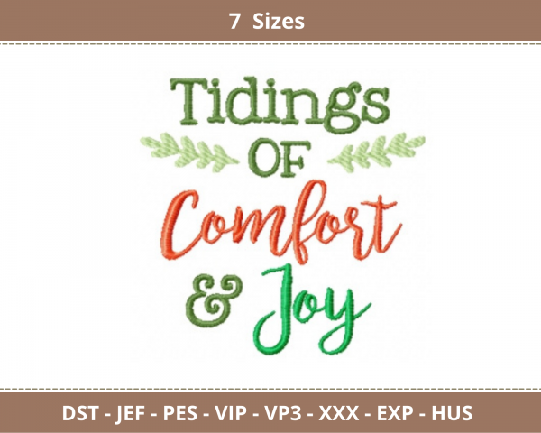 Tidings of Comfort and Joy Quotes Embroidery Design - Machine Embroidery Pattern - 7 Sizes - Instant Download