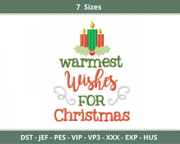 warmest Wishes for Christmas Quotes Embroidery Design - Machine Embroidery Pattern - 7 Sizes - Instant Download