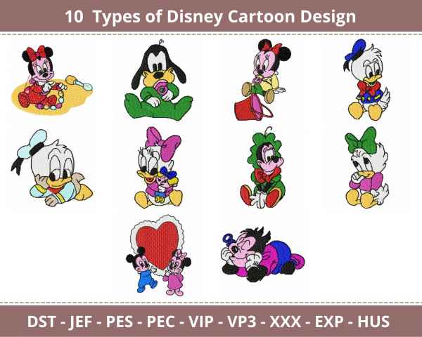 Disney Cartoon Embroidery Design - Machine Embroidery Pattern - 10 Types - Instant Download