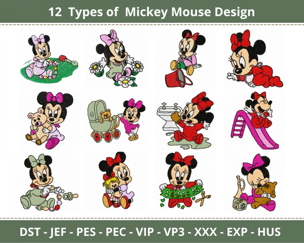 Mickey Mouse Embroidery Design - Cartoon - Machine Embroidery Pattern - 12 Types - Instant Download Machine Embroidery Designs