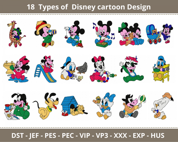 Disney Cartoon Embroidery Design - Machine Embroidery Design - 18 Types - Instant Download Machine Embroidery Designs