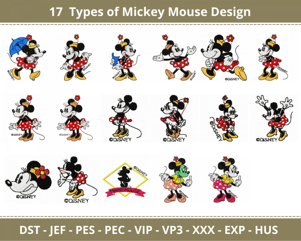 Mickey Mouse Embroidery Design - Cartoon - Machine Embroidery Pattern - 17 Types - Instant Download