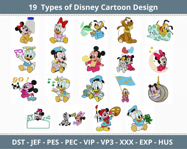 Disney Cartoon Embroidery Design - Machine Embroidery Design - 19 Types - Instant Download