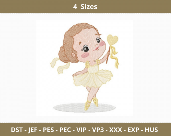 Ballet Dancer Girl Embroidery Design - Machine Embroidery - 4 Sizes - Instant download