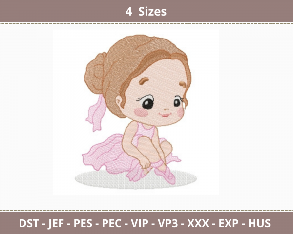 Ballet Dancer Girl Embroidery Design - Machine Embroidery Pattern - 4 Sizes - Instant download Machine Embroidery Designs
