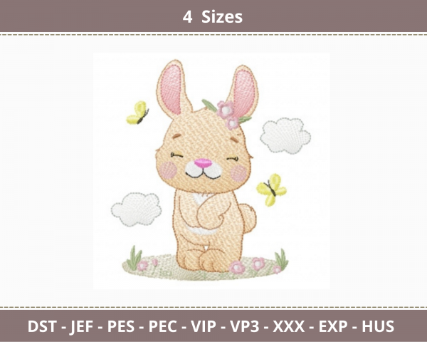 Cute Bunny  Embroidery Design - machine Embroidery Pattern - 4 Sizes - Instant Download Machine Embroidery Designs